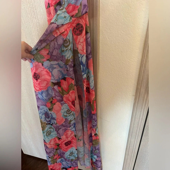 NWT Lovers & Friends WILSHIRE MAXI TANK Multicolor Kim Floral Sz XS Chiffon Slit - Picture 8 of 12
